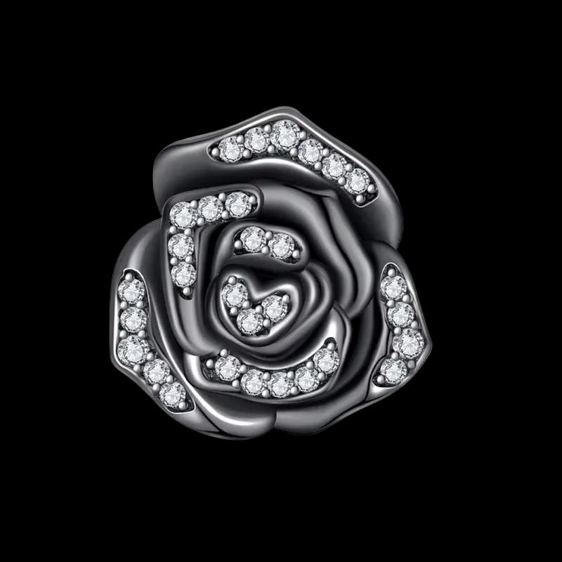 Custom Black Plata 925 Sterling Silver Bracelet Beads Charm Halloween 5A Zircon Gold Plated Diy Jewelry Gothic 3D Flower Charms