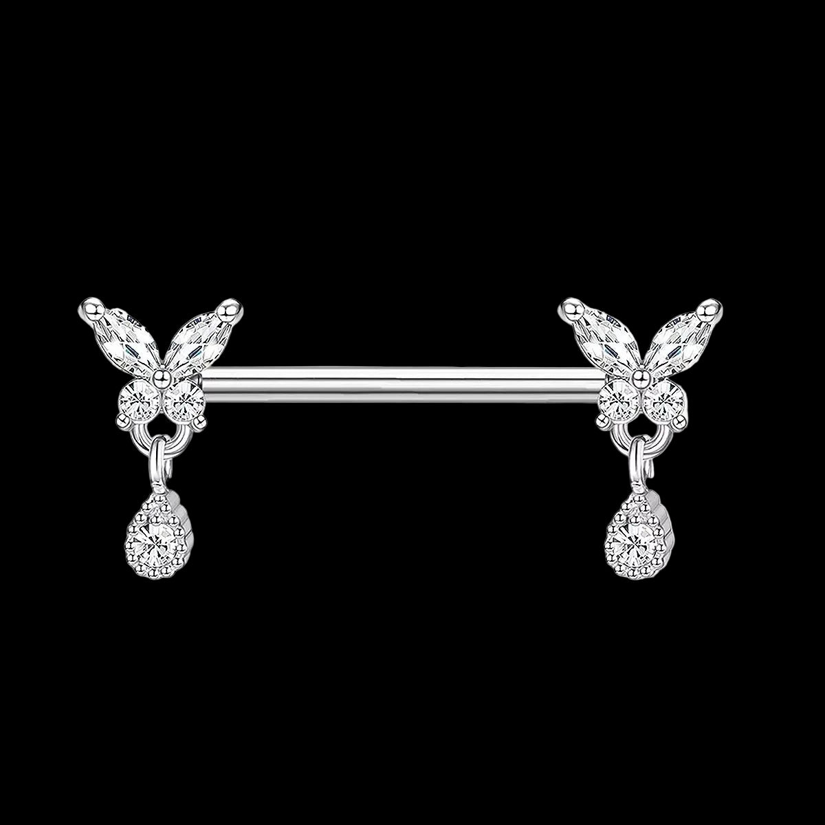 Butterfly barbell nipple piercing