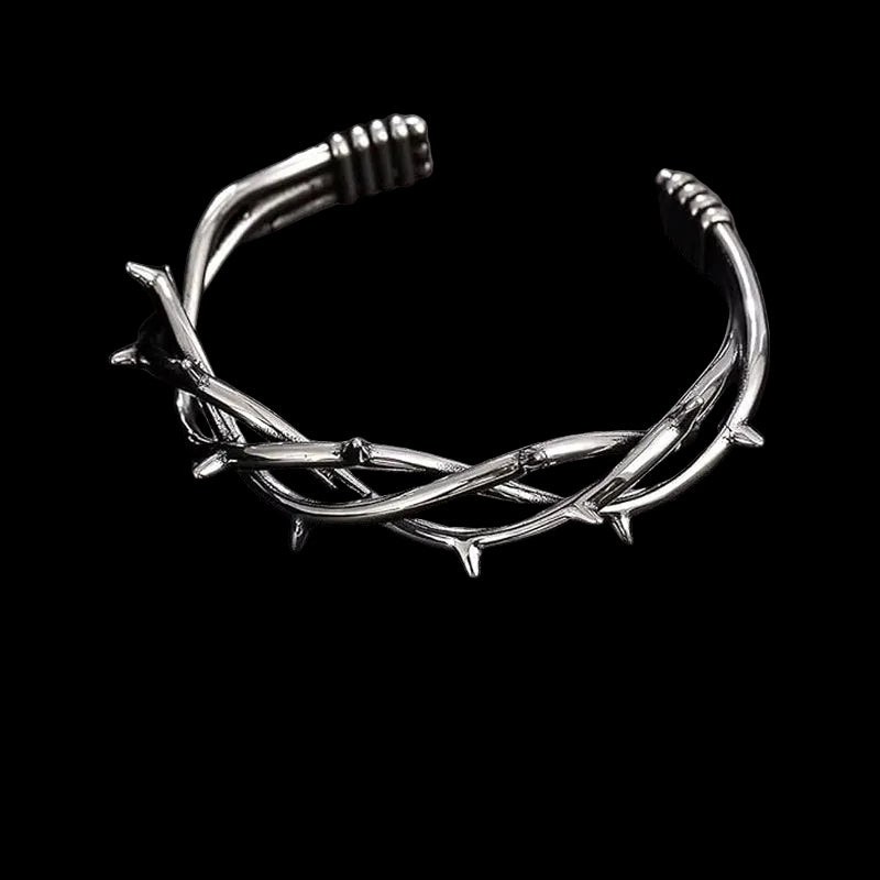 Gothic Thorn Cuff Bracelet, Punk Barbed Wire Bangle, Stainless Steel Twisted Jewelry