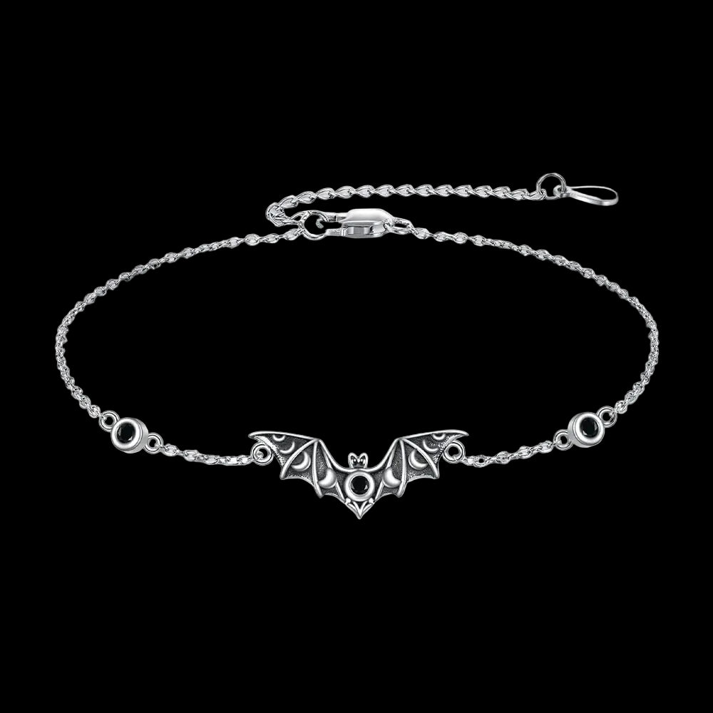 Wholesale Jewelry 925 Silver Gothic Oxidized Moon Bat Chain Bracelet for Halloween Gift
