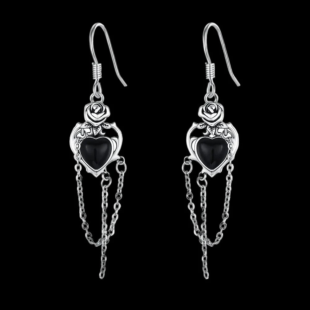 Black onyx rose earrings