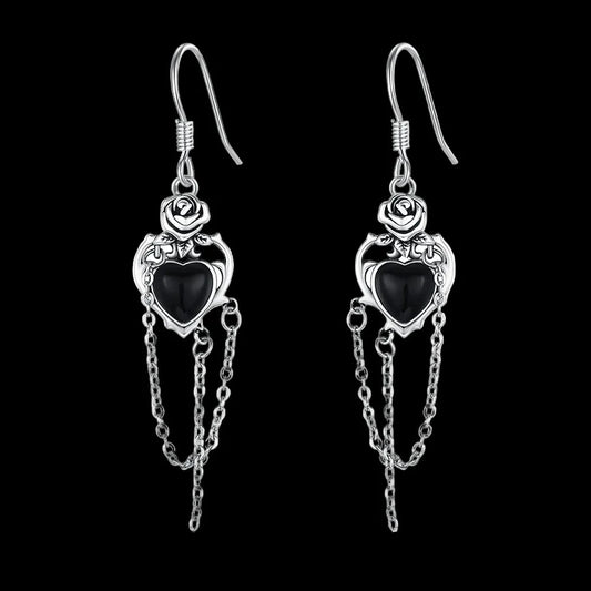 Black onyx rose earrings